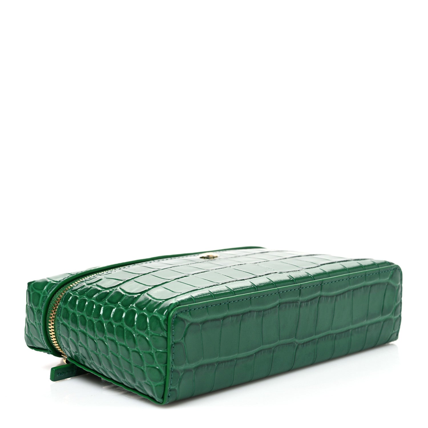 Chanel Calfskin Crocodile Embossed Crococo Top Handle Slim Vanity Case With Chain Green 3 of 10