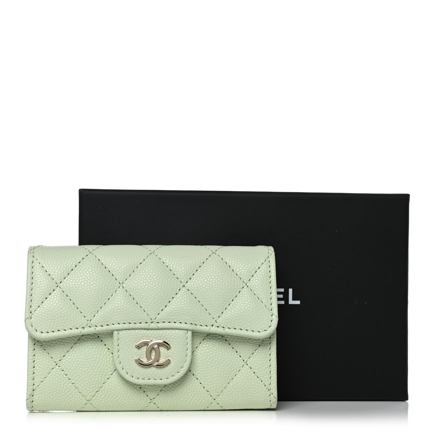 Chanel Caviar Quilted Flap Card Holder Wallet Light Green 4 of 12