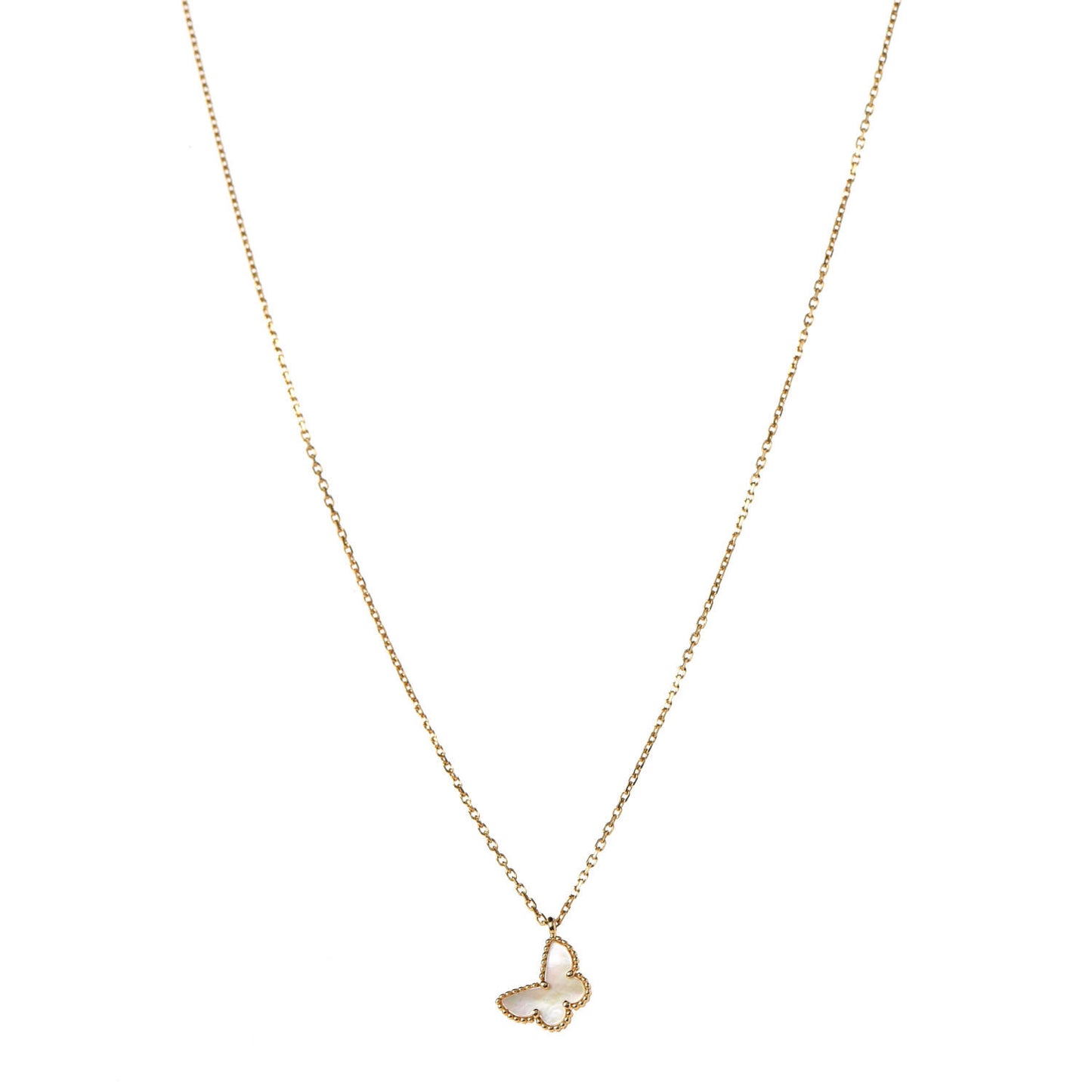 18K Yellow Gold Mother of Pearl Sweet Alhambra Butterfly Pendant Necklace