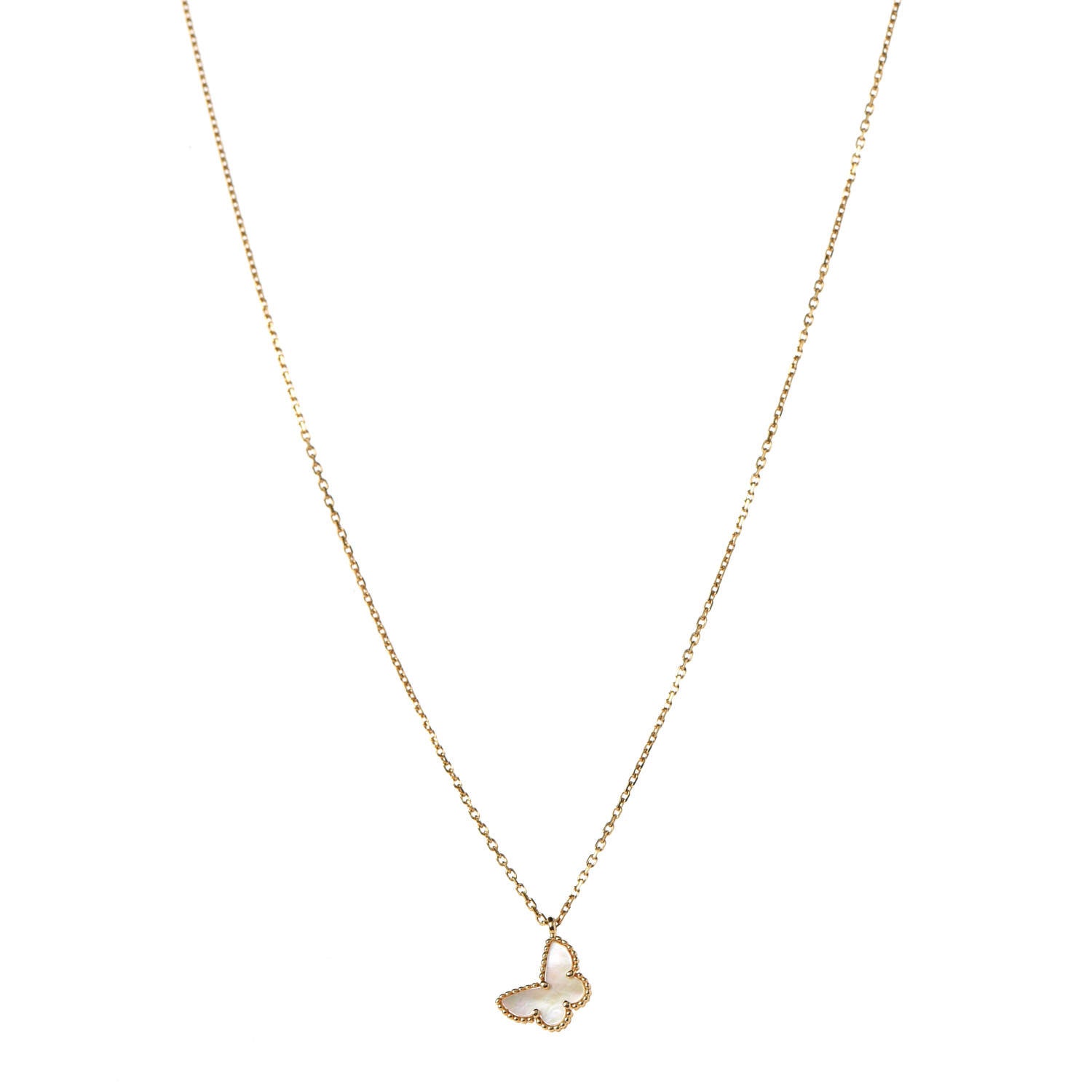 Van Cleef & Arpels 18K Yellow Gold Mother of Pearl Sweet Alhambra Butterfly Pendant Necklace 1 of 6
