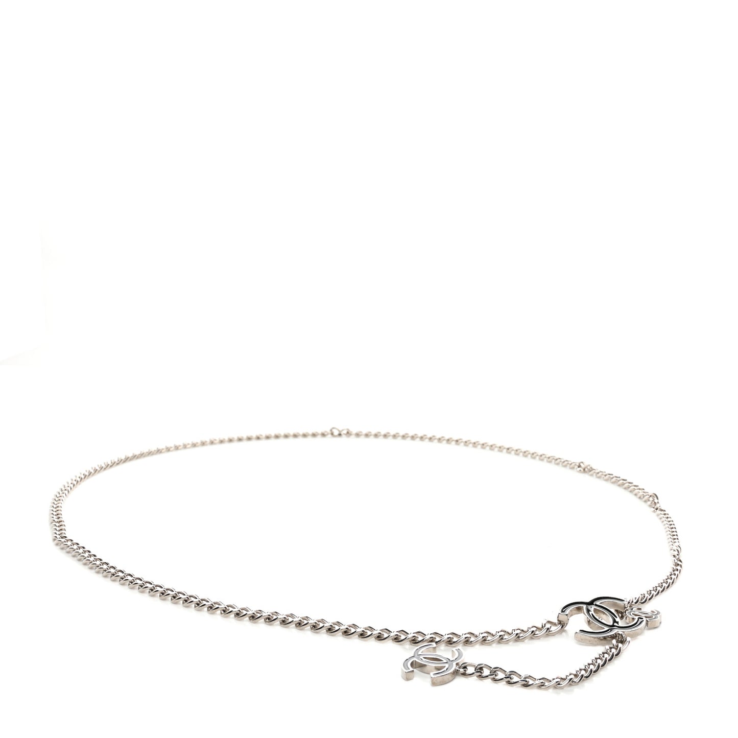 Enamel CC Chain Logo Belt Silver Black