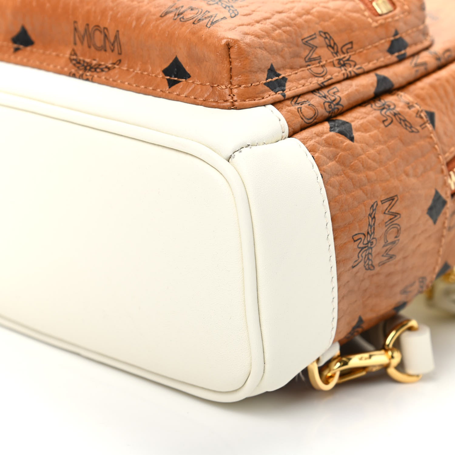 MCM Visetos X-Mini Stark Backpack Cognac White 8 of 9