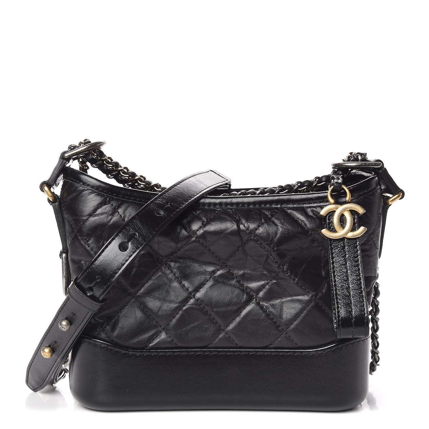 Aged Calfskin Quilted Small Gabrielle Hobo Black