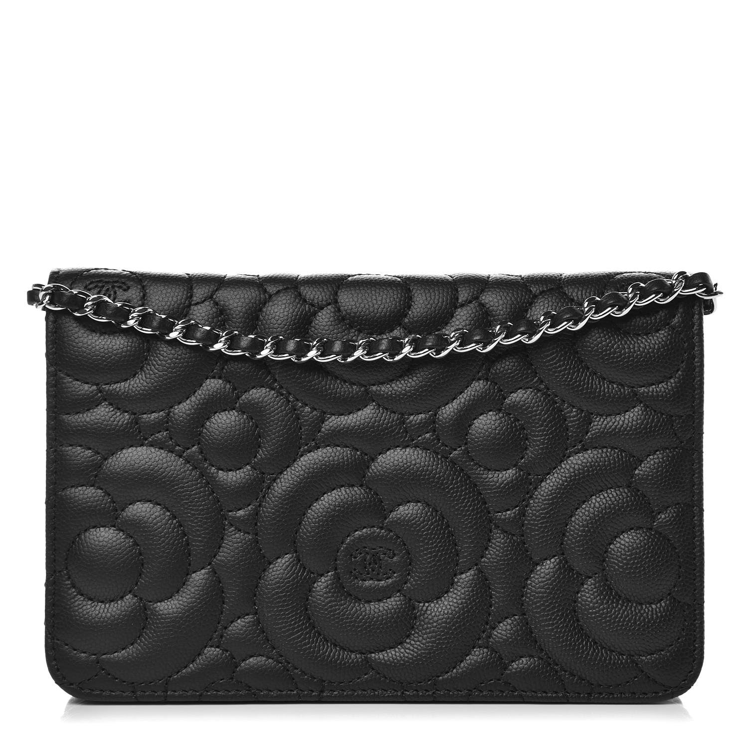 Chanel Caviar Camellia Quilted Wallet On Chain WOC Black 1 of 10