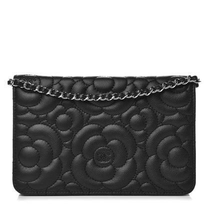 Chanel Caviar Camellia Quilted Wallet On Chain WOC Black 1 of 10