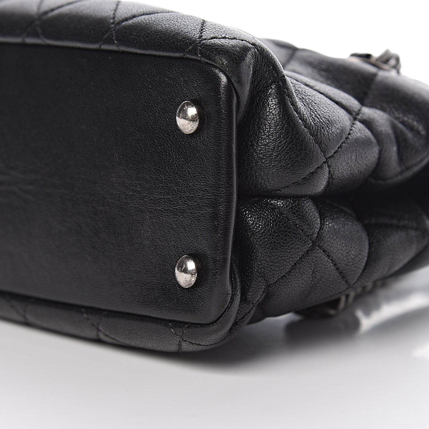 Shiny Sheepskin Quilted Small Shopping Tote Black