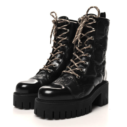 Gucci Cordovan Lux Nappa GG Matelasse Lace Up 60mm Combat Boots 35.5 Black 3 of 9