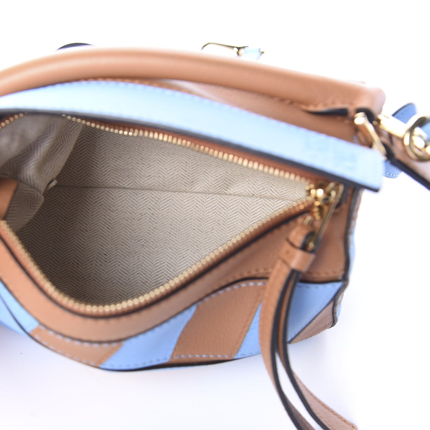 Calfskin Rugby Mini Puzzle Bag Blue Tan