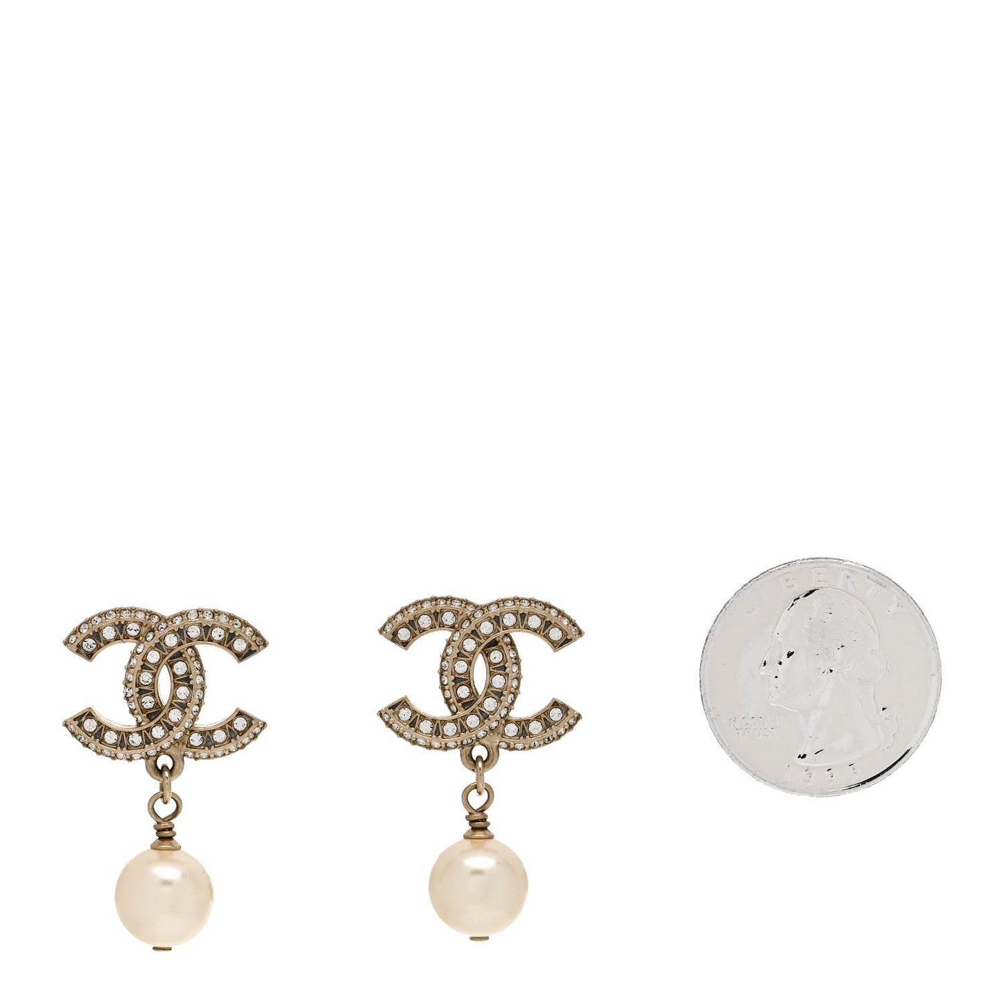 Crystal Pearl CC Drop Earrings Gold
