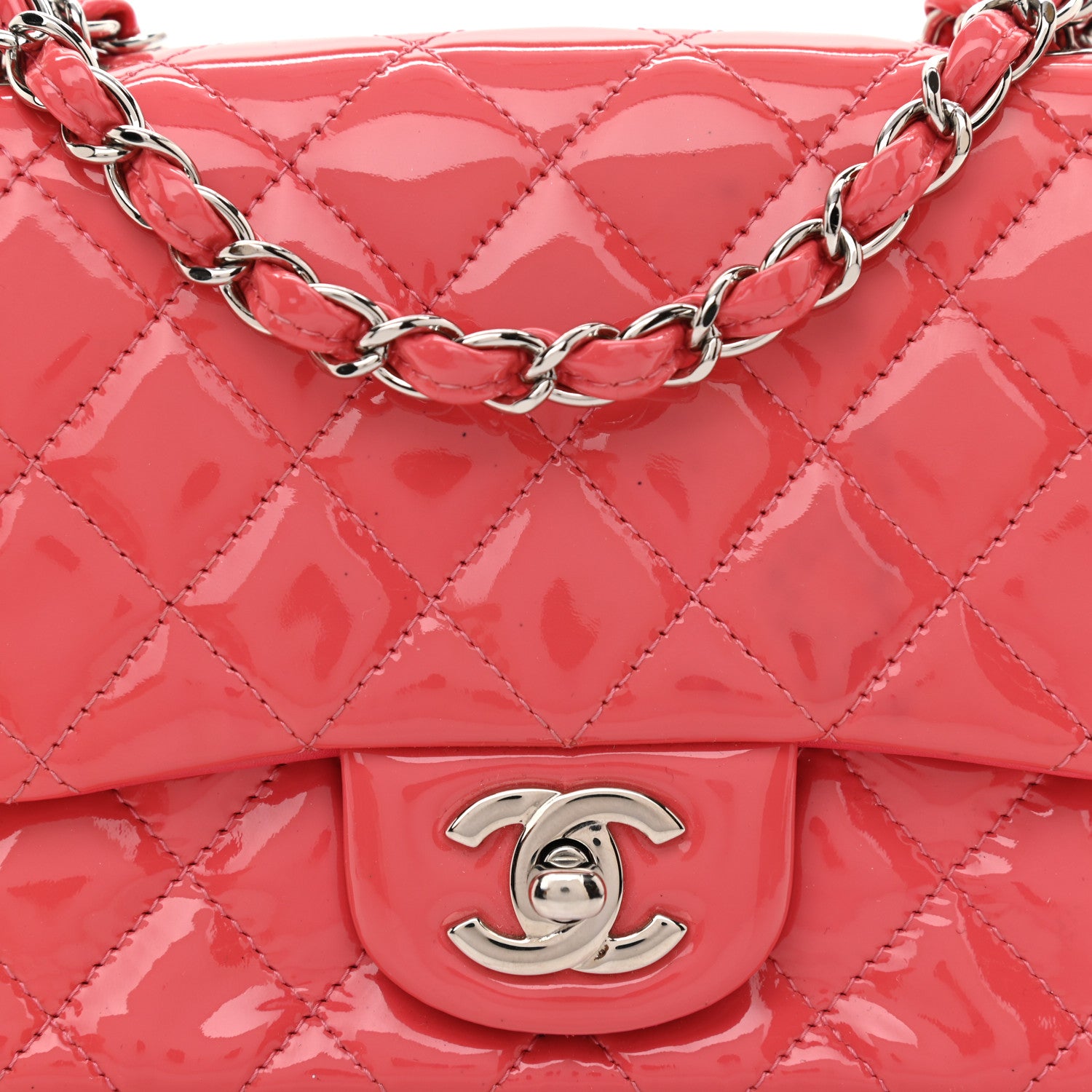 Chanel Patent Quilted Mini Square Flap Pink 8 of 12