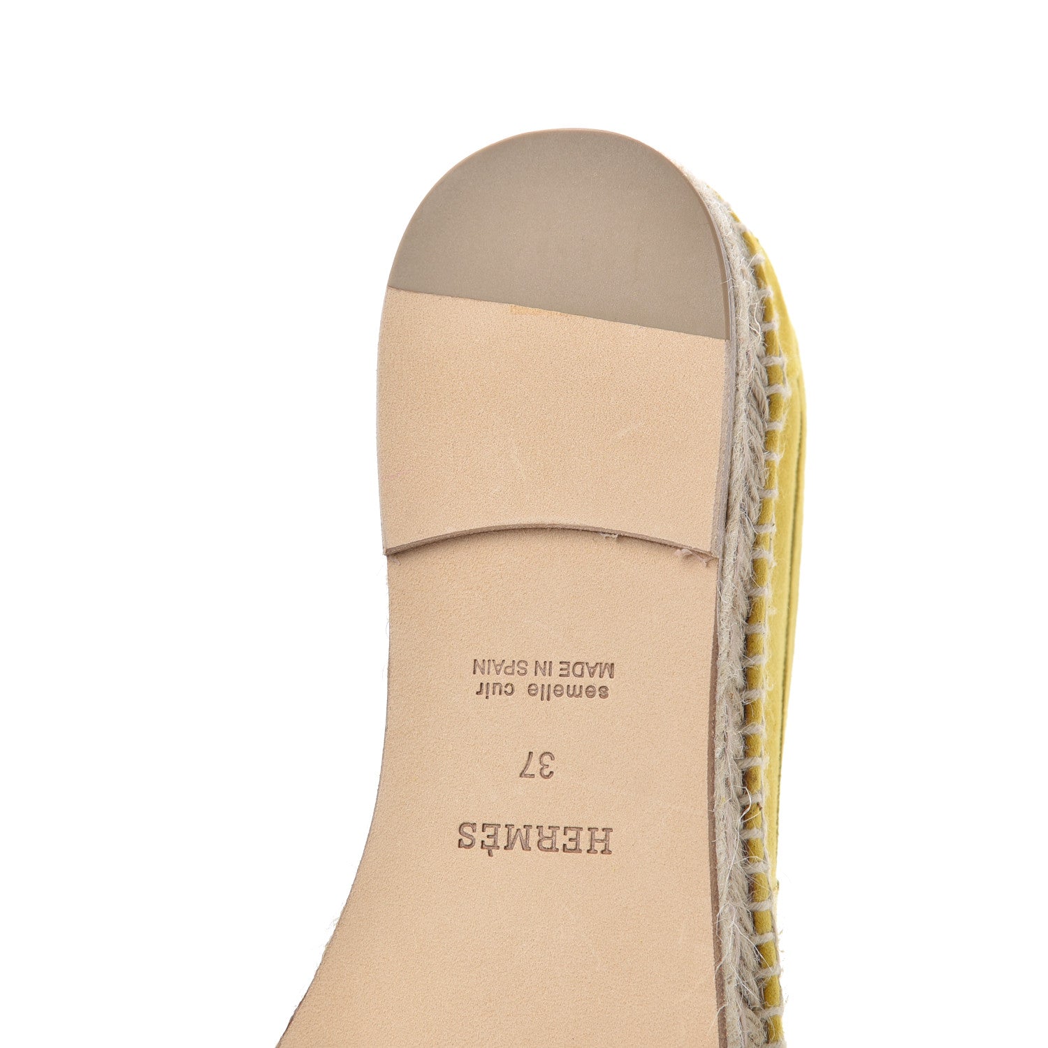 Hermes Suede Goatskin Womens Trip Espadrilles 37 Jaune Citron 10 of 13