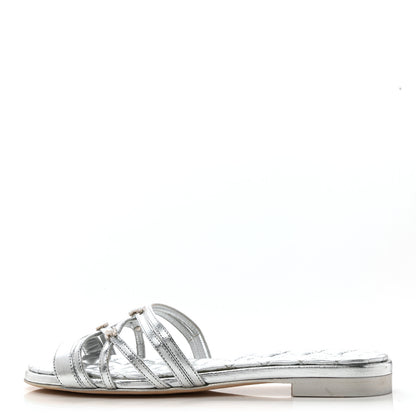 Chanel Laminated Lambskin Pearl CC Sandals 38 Silver 1 of 11