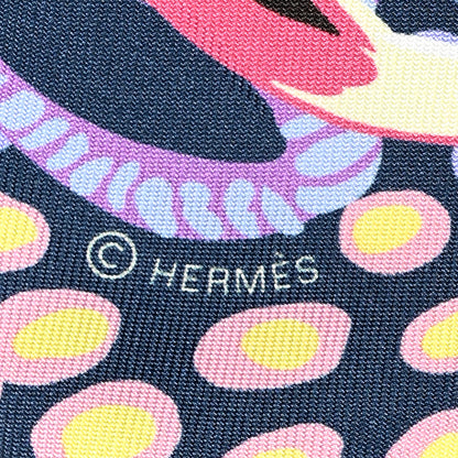 Hermes Silk Under The Waves Twilly Mauve Marine Jaune 4 of 5