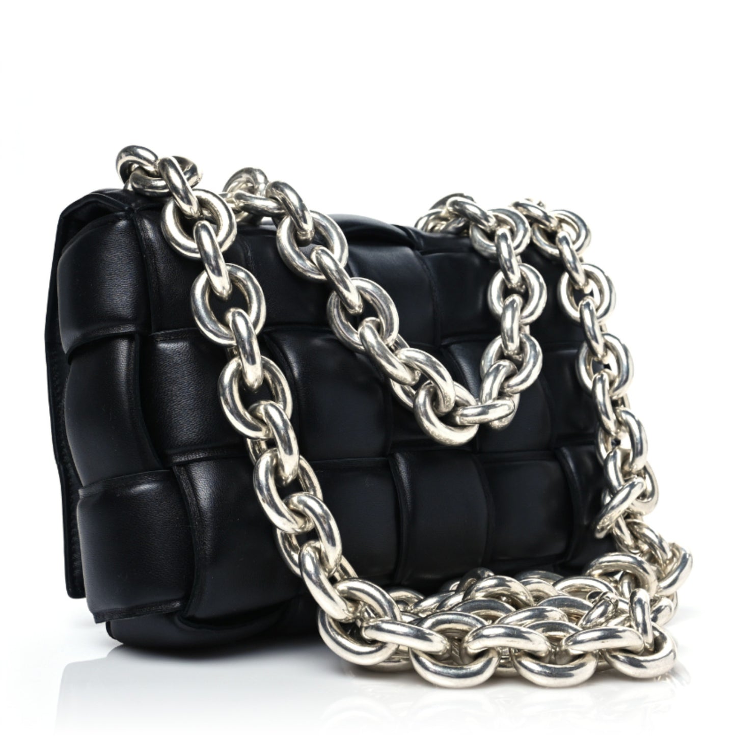 Lambskin Maxi Intreccio Padded Chain Cassette Crossbody Bag Black