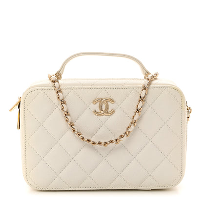 Chanel Caviar Quilted Top Handle Vanity Case White 1 of 12