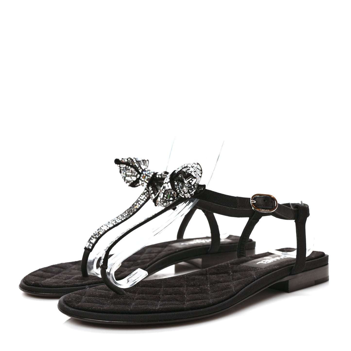 Grosgrain Velvet Crystal Bow Thong Sandals 37 Black
