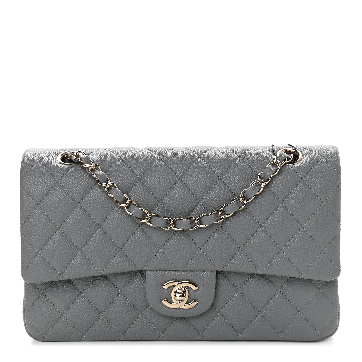 Caviar Quilted Medium Double Flap Grey