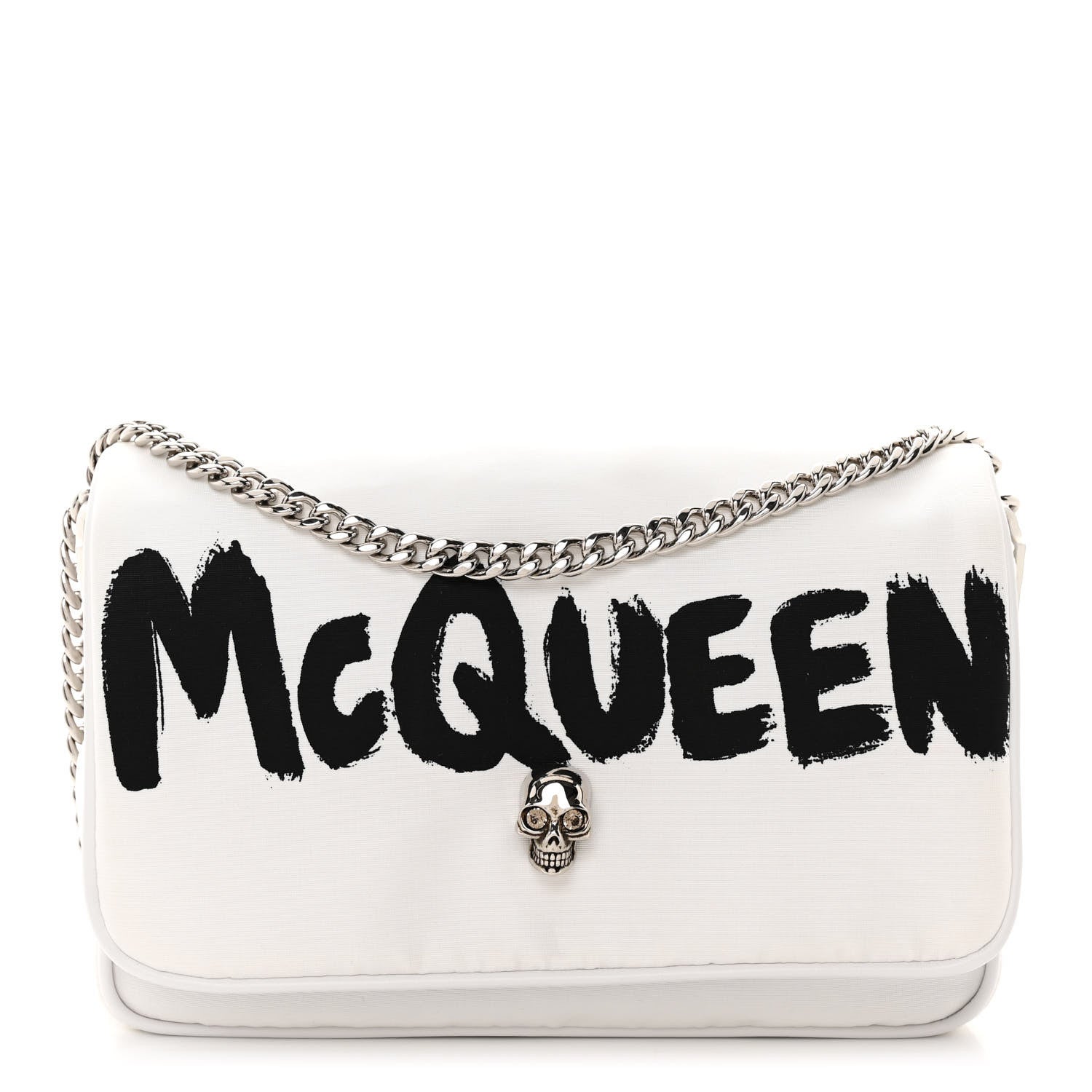 Alexander McQueen Nylon Graffiti Skull Small Crossbody Bag White Black 1 of 10