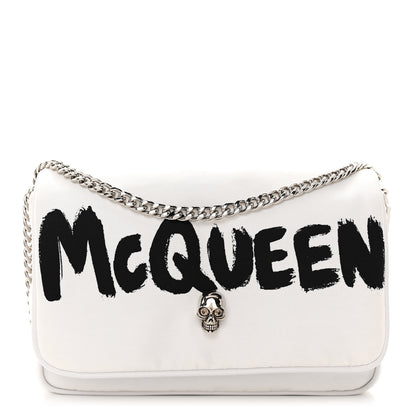 Alexander McQueen Nylon Graffiti Skull Small Crossbody Bag White Black 1 of 10