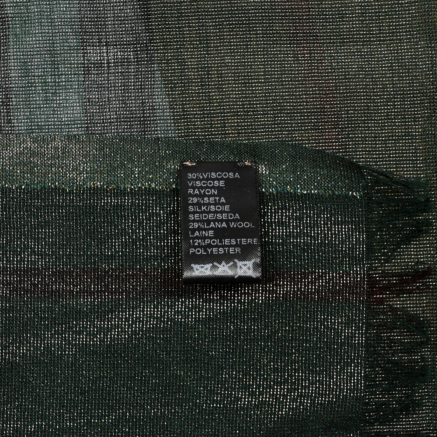 Metallic Wool Silk Vintage Check Scarf Beige Green