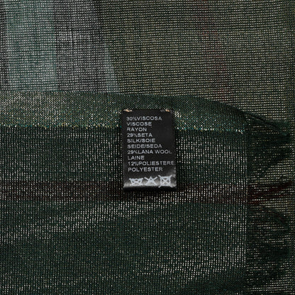 Burberry Metallic Wool Silk Vintage Check Scarf Beige Green 4 of 4