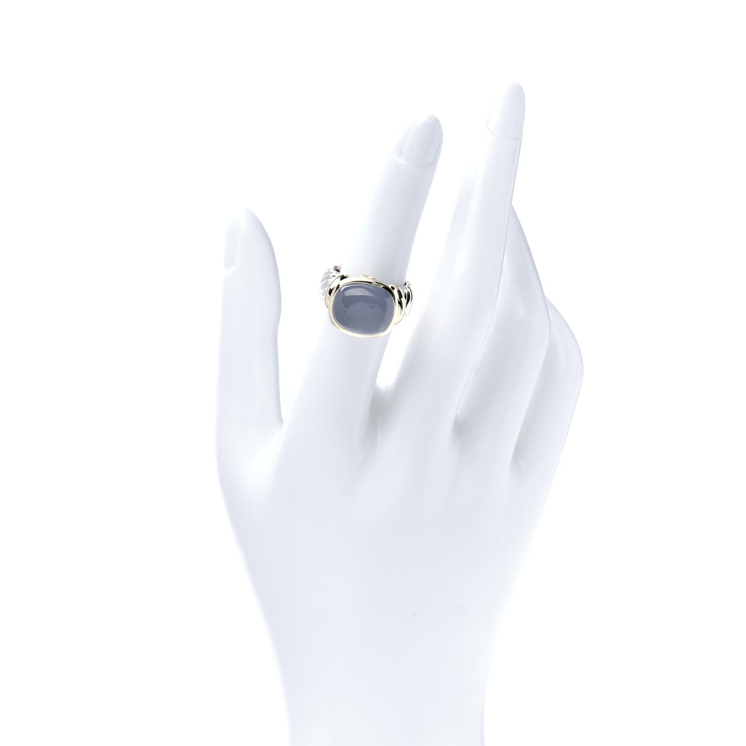 David Yurman Sterling Silver 14K Yellow Gold Chalcedony 14mm Noblesse Ring 53 6.5 2 of 7