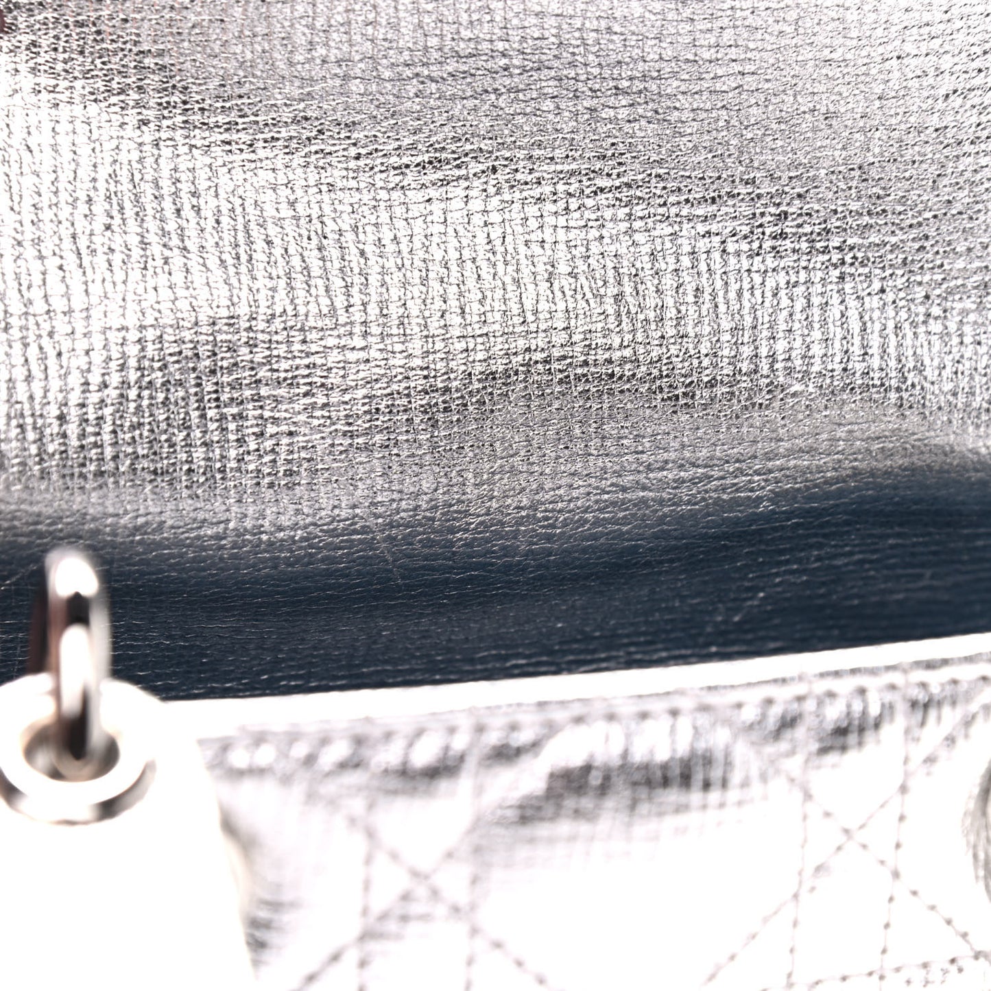 Metallic Grained Calfskin Cannage Small Lucky Badges My Lady Dior Silver
