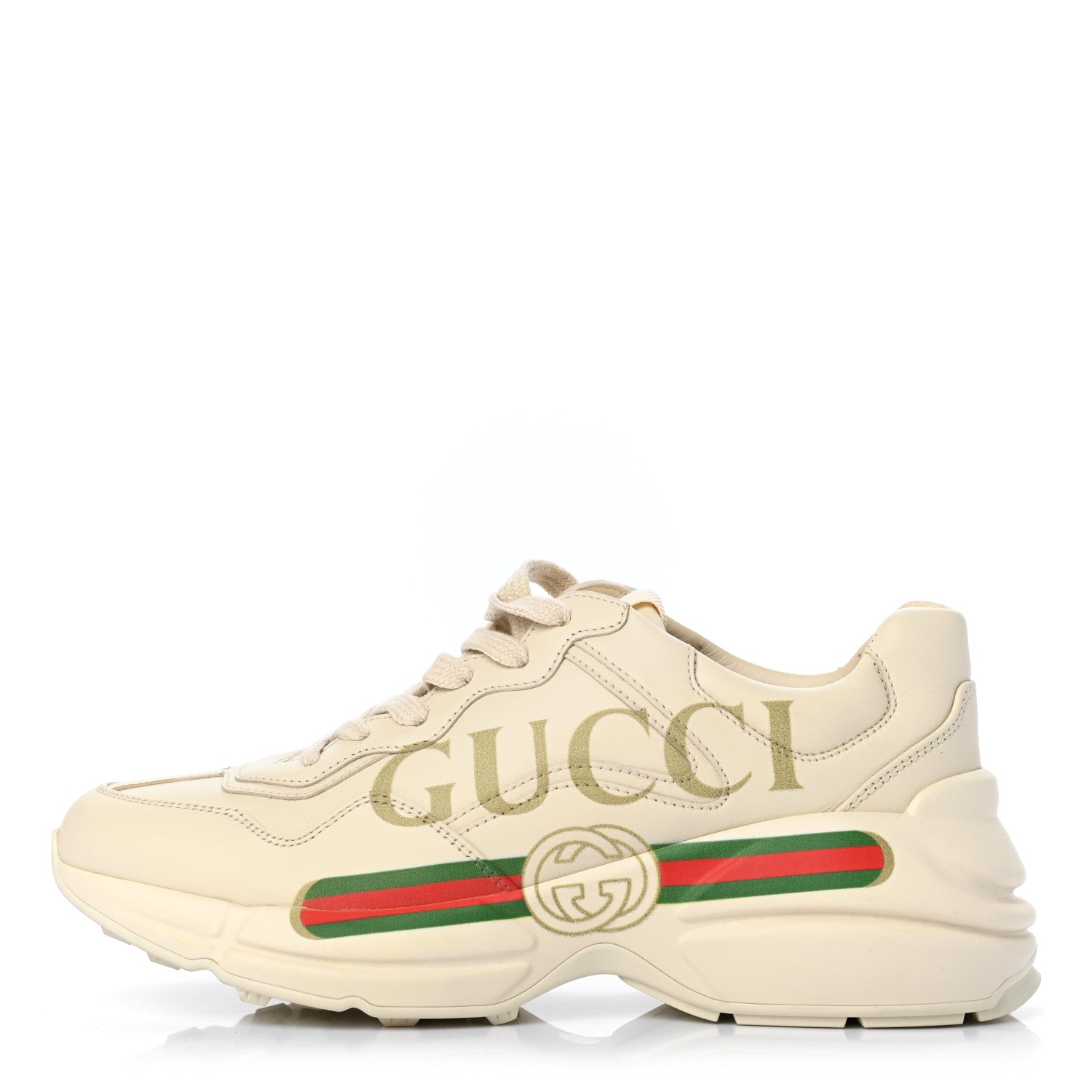 Gucci Calfskin Logo Womens Rhyton Sneakers 37.5 Ivory 1 of 13