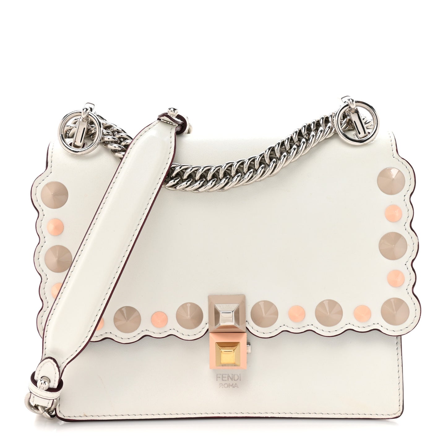 Vitello Liberty Scalloped Multi Studded Small Kan I Shoulder Bag White Ice Multicolor