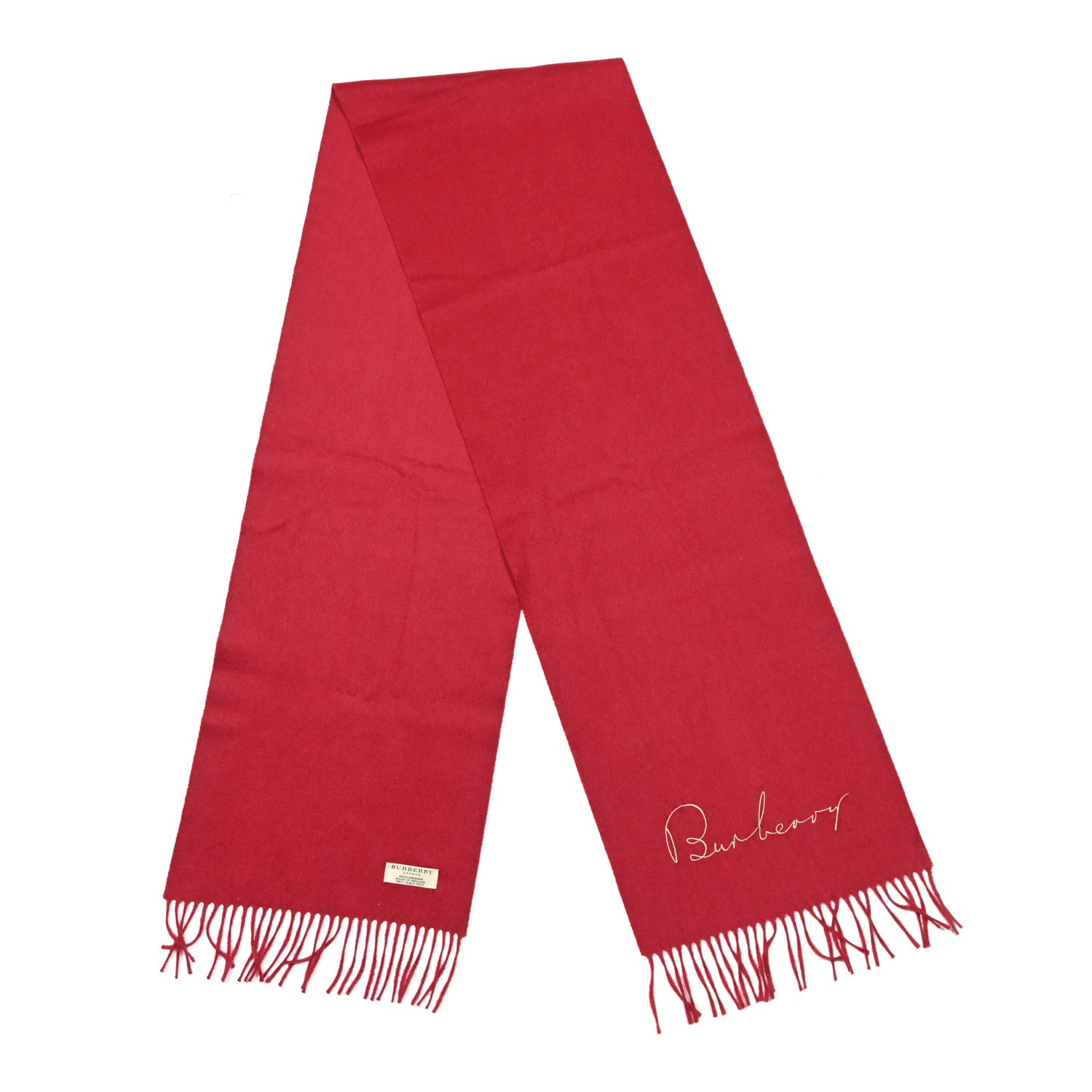 Burberry Cashmere Embroidered Fringe Scarf Red 2 of 4
