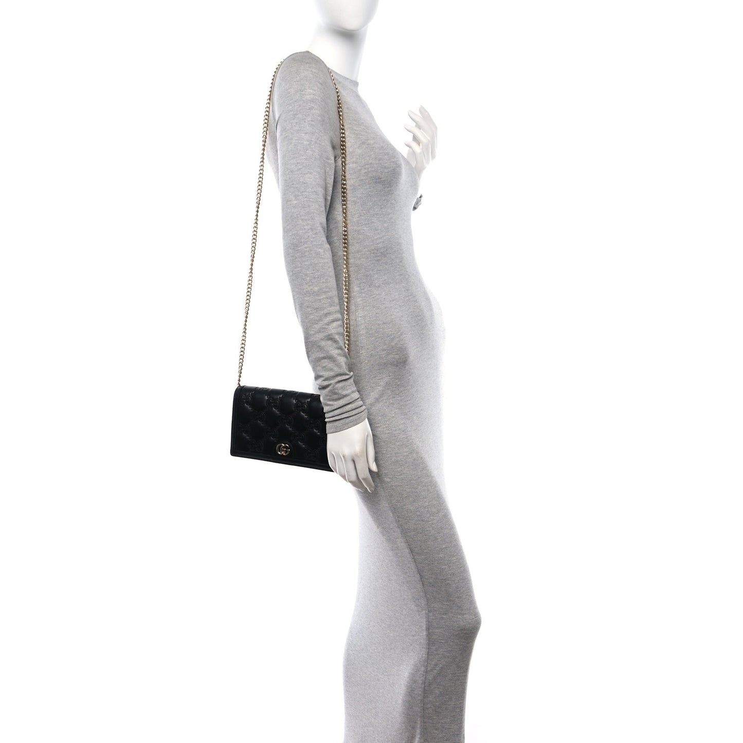 Calfskin GG Matelasse Chain Wallet Black