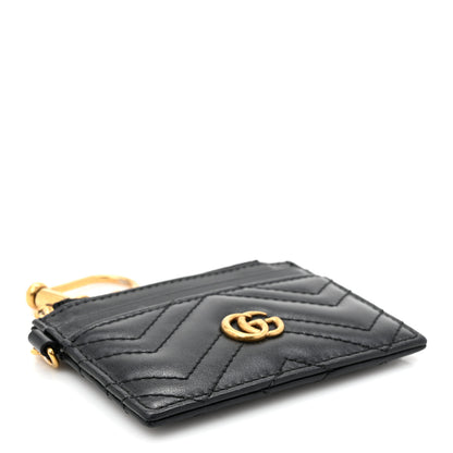 Gucci Calfskin Matelasse Chevron GG Marmont Key Case Card Holder Black 4 of 7