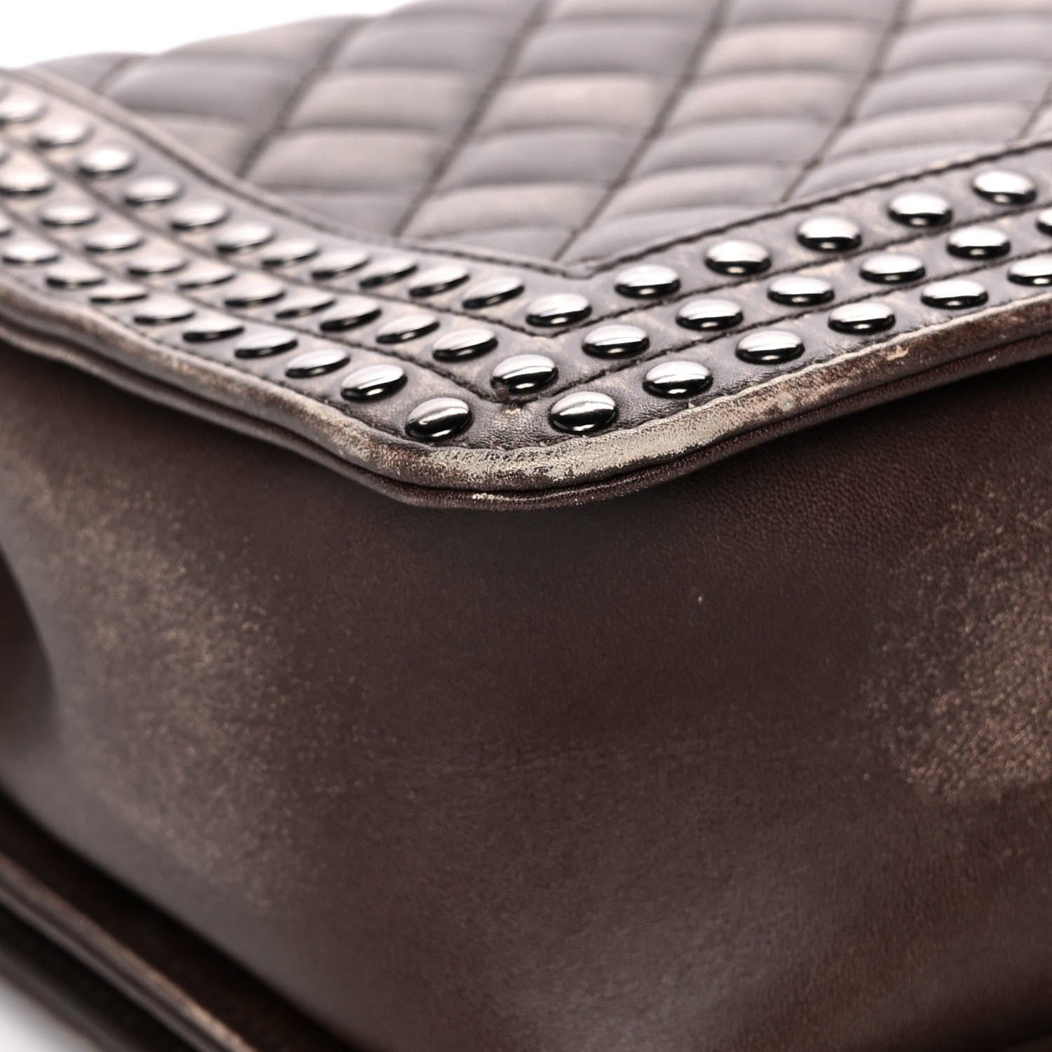 Chanel Faded Calfskin Quilted Large Studded Boy Flap Brown Beige 11 of 16
