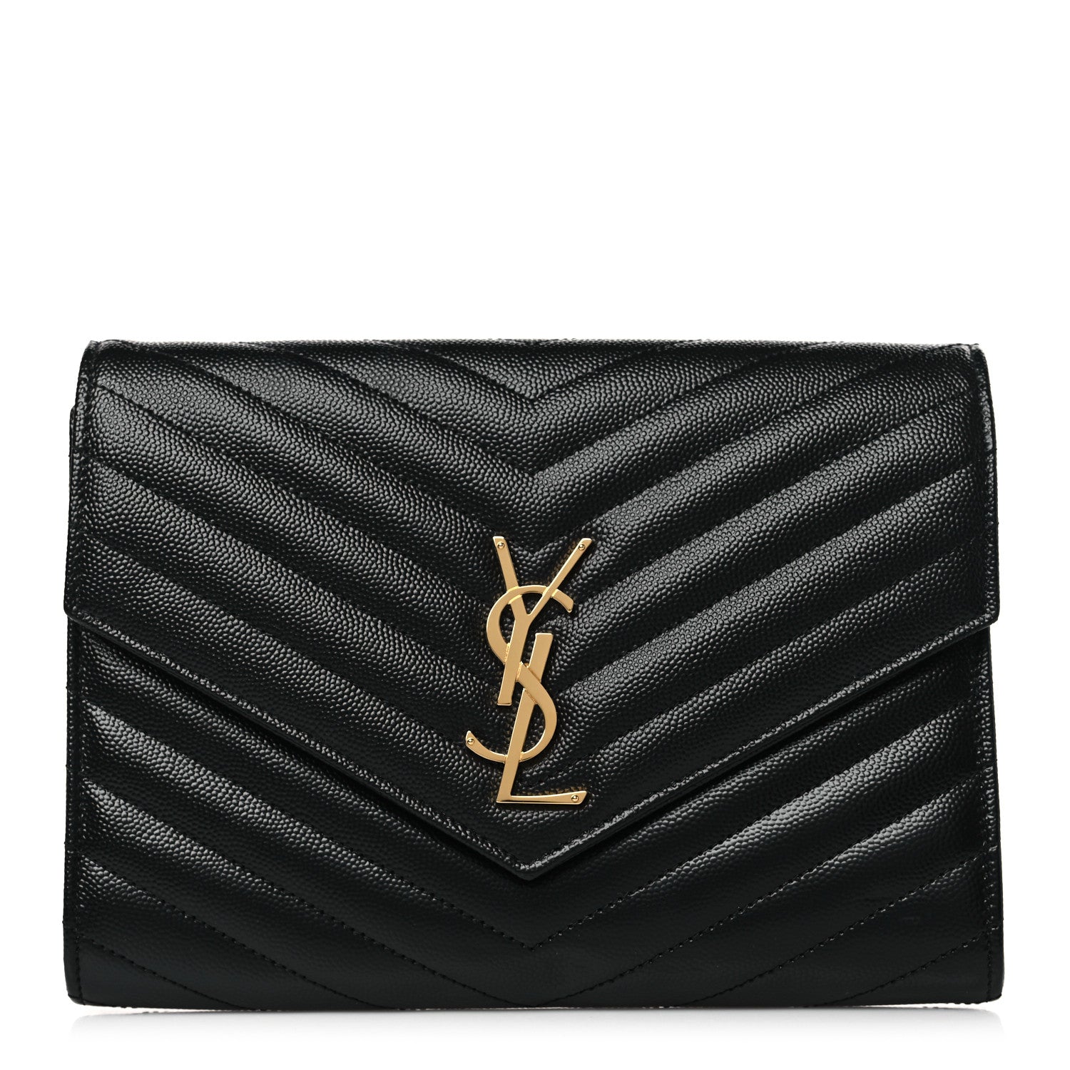 Saint Laurent Grain De Poudre Matelasse Chevron Monogram Envelope Clutch Black 1 of 9