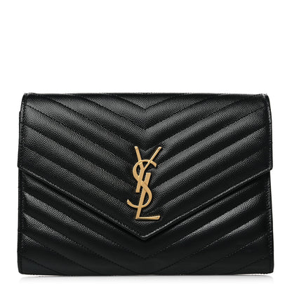 Saint Laurent Grain De Poudre Matelasse Chevron Monogram Envelope Clutch Black 1 of 9