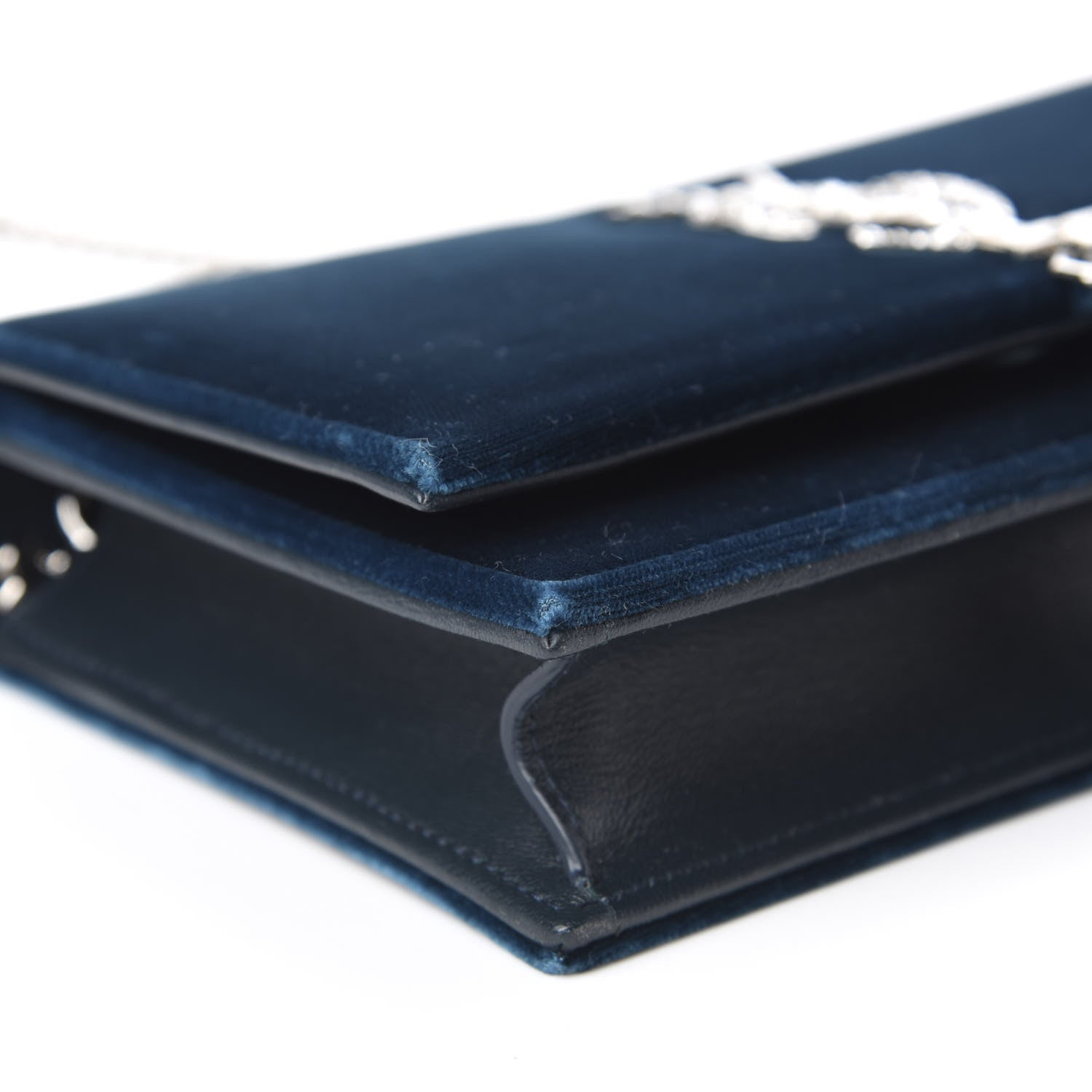 Saint Laurent Velvet Crystal Monogram Kate Tassel Chain Wallet Blue 6 of 12