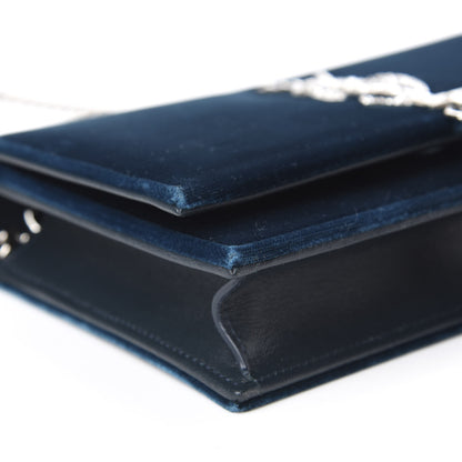 Saint Laurent Velvet Crystal Monogram Kate Tassel Chain Wallet Blue 6 of 12