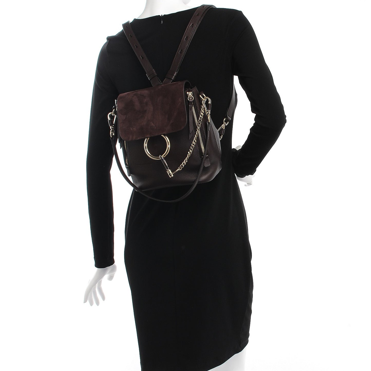 Suede Calfskin Small Faye Backpack Carbon Brown