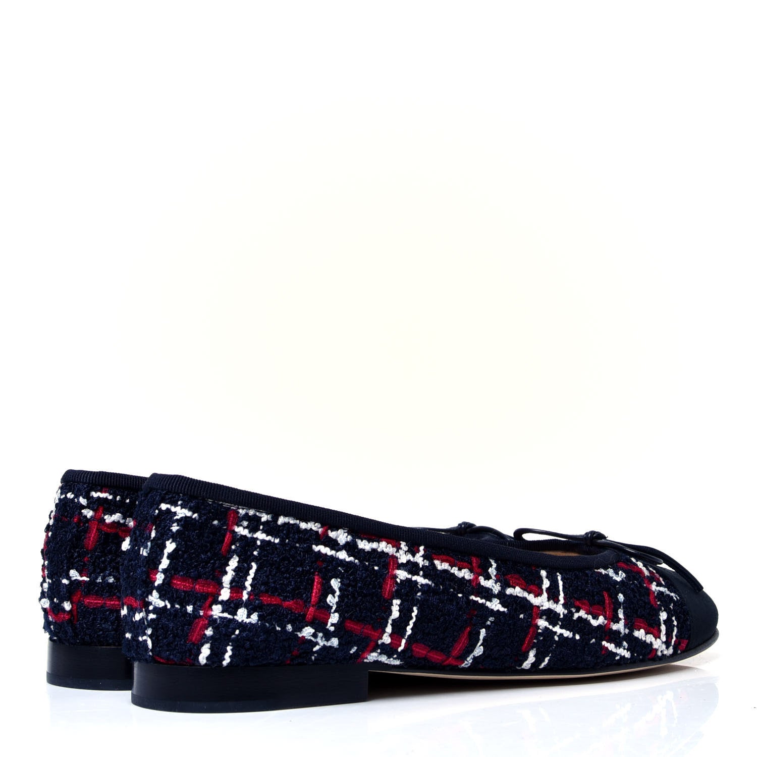 Chanel Tweed Grosgrain Cap Toe Ballerina Flats 38.5 Navy Blue Red Black 3 of 6