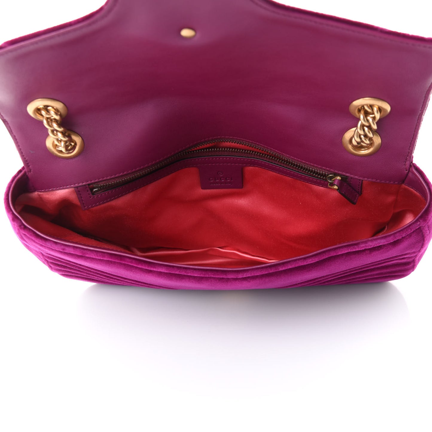 Velvet Matelasse Medium GG Marmont Shoulder Bag Fuchsia Violet Cyclamen