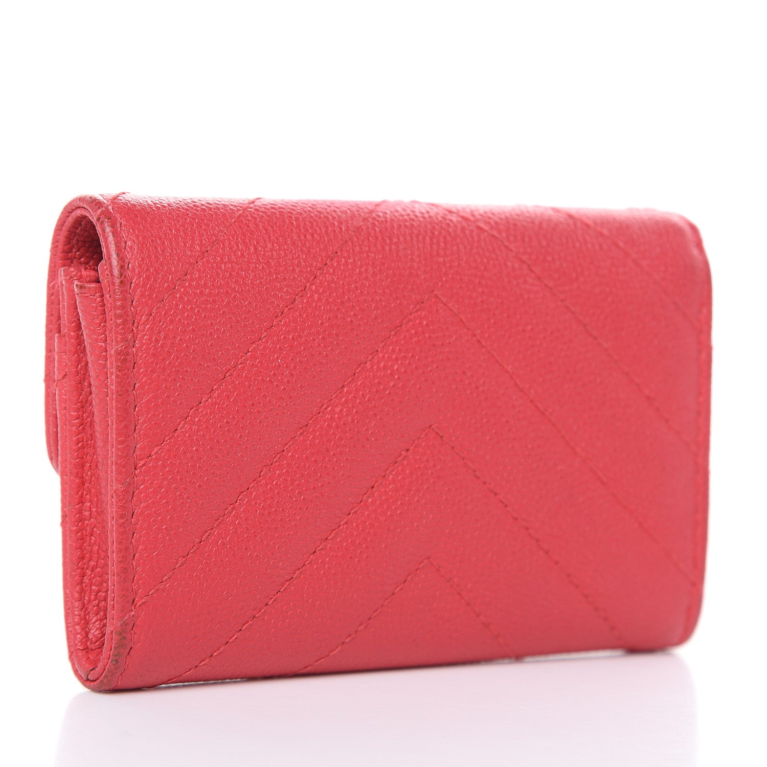Chanel Caviar Chevron Quilted Flap Card Holder Red 3 of 9