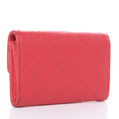 Chanel Caviar Chevron Quilted Flap Card Holder Red 3 of 9
