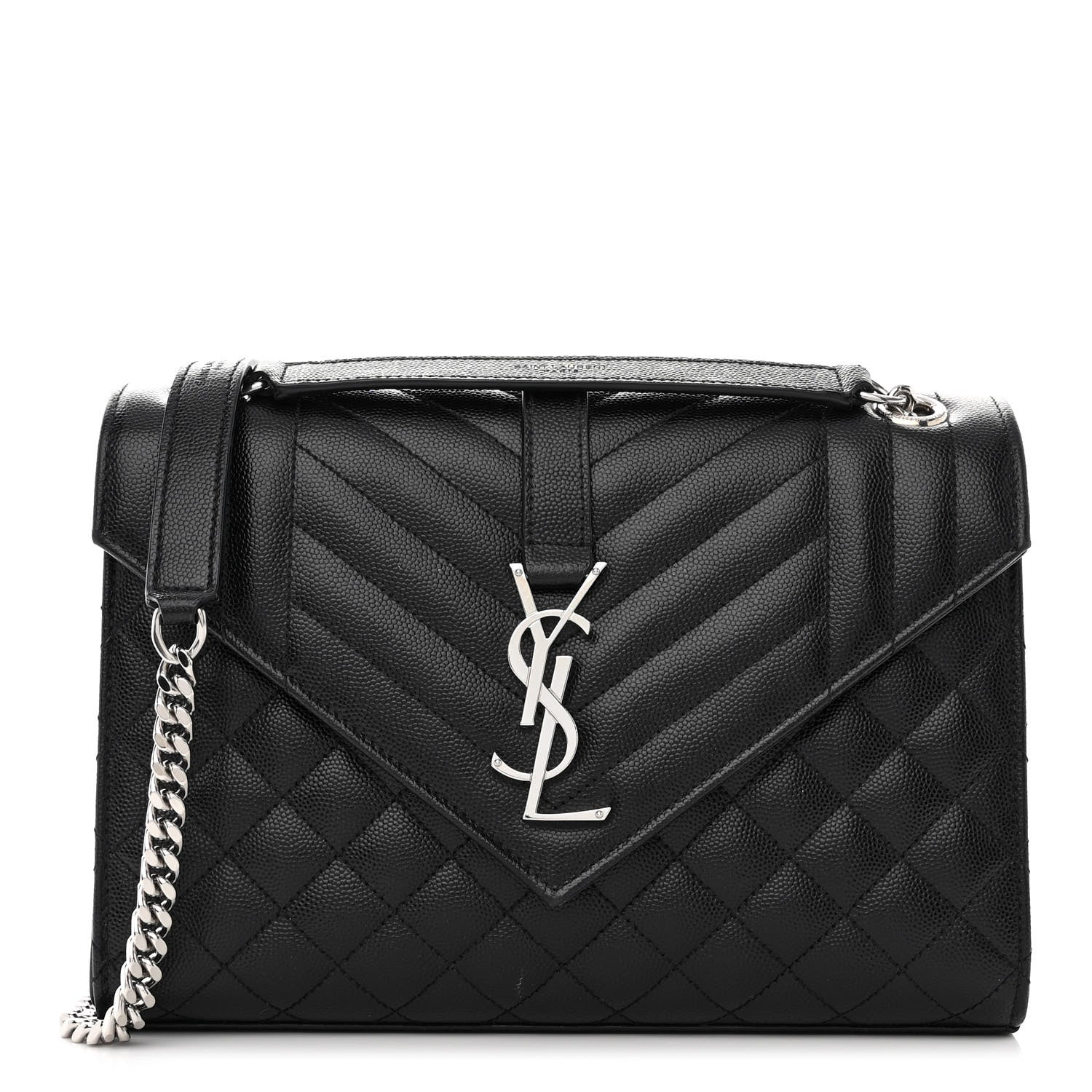 Saint Laurent Grain De Poudre Textured Mixed Matelasse Triquilt Medium Monogram Satchel Black 1 of 13