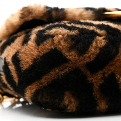Fendi Shearling Vitello Dolce Macro FF 1974 Mini Baguette Tobacco Black 9 of 10