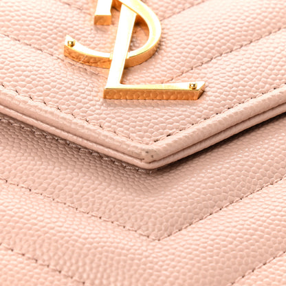 Saint Laurent Grain De Poudre Matelasse Chevron Monogram Chain Wallet Pale Pink 11 of 11
