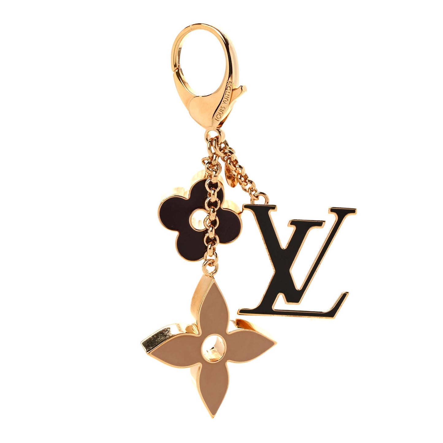 Metal Enamel Fleur De Monogram Bag Charm Dore