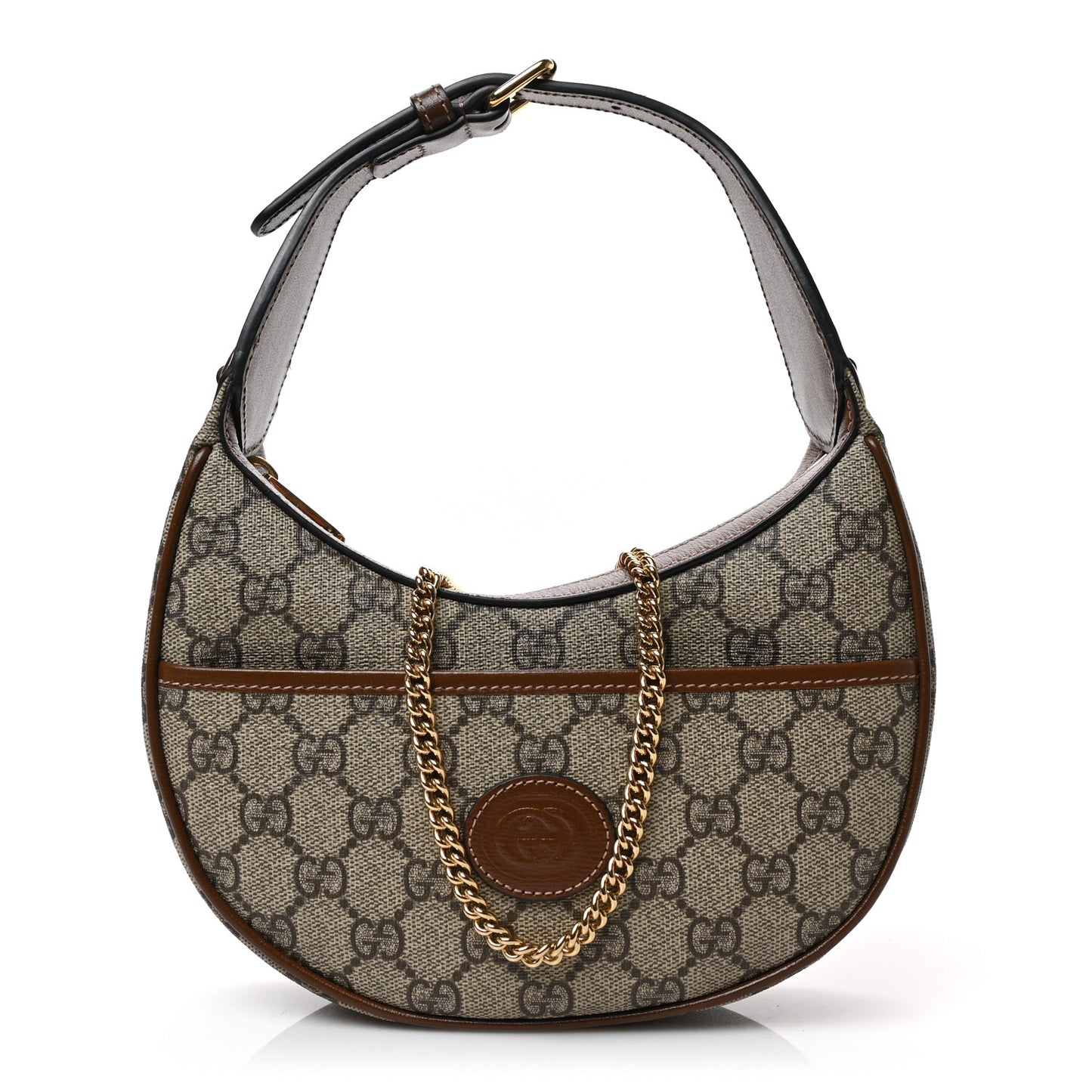 GG Supreme Monogram Azalea Calfskin Mini Retro Interlocking G Half Moon Bag Beige Ebony Brown Sugar