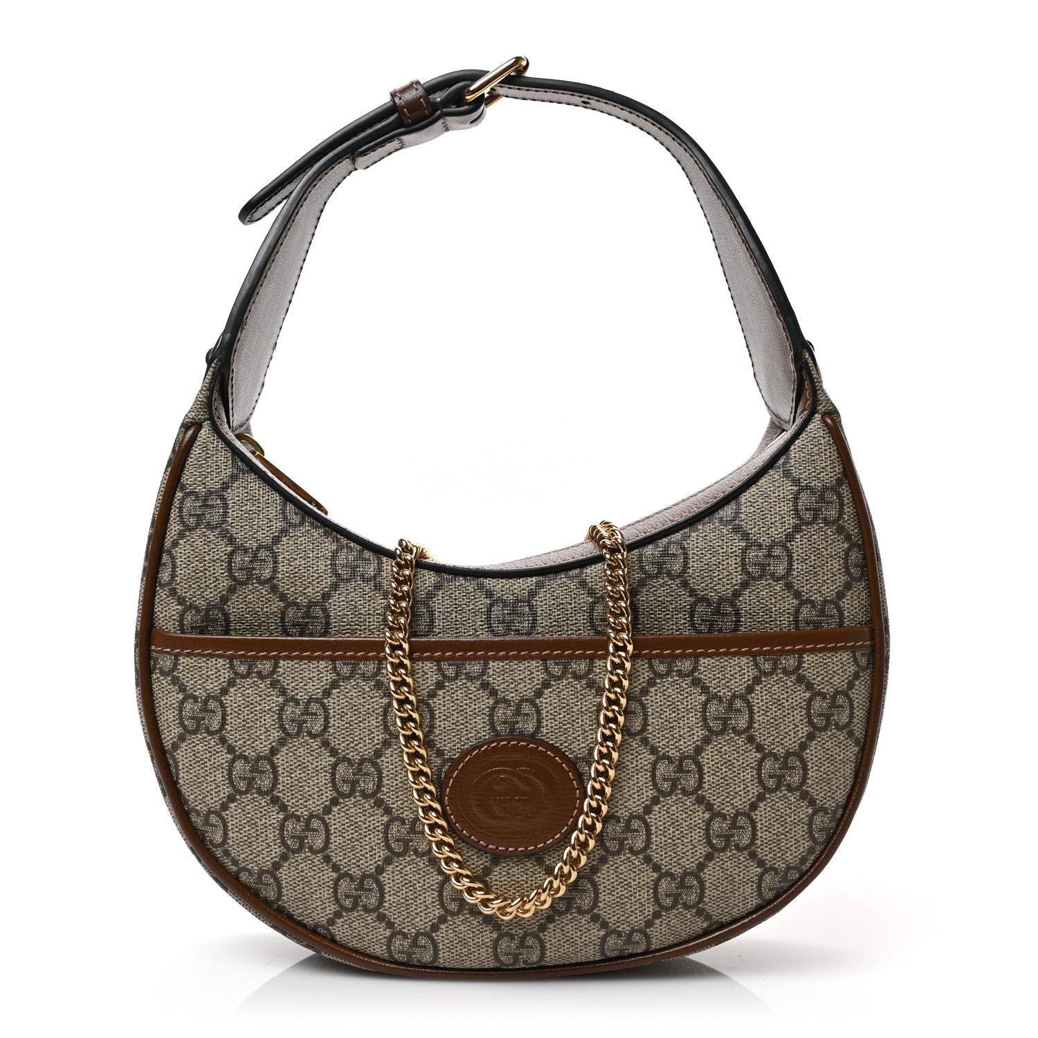 Gucci GG Supreme Monogram Azalea Calfskin Mini Retro Interlocking G Half Moon Bag Beige Ebony Brown Sugar 1 of 8