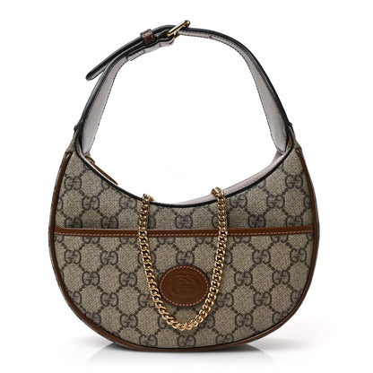 Gucci GG Supreme Monogram Azalea Calfskin Mini Retro Interlocking G Half Moon Bag Beige Ebony Brown Sugar 1 of 8