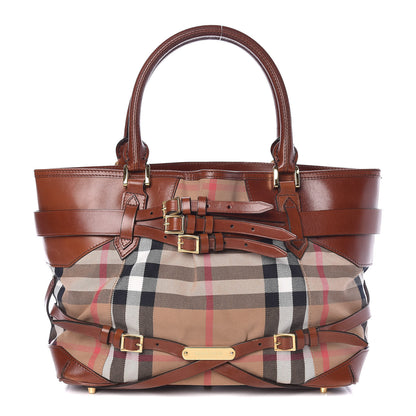 Burberry House Check Bridle Calfskin Medium Lynher Tote Dark Tan 1 of 18